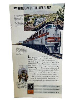 1944 GM Diesel Power Print Ad Burlington Zephyr Train WWII National Geographic